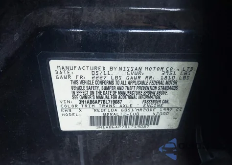 2011 Nissan Sentra 2.0S z USA, uszkodzony, nr VIN 3N1AB6AP7BL719087